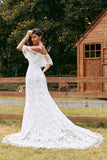 Ivory Mermaid Lace  Off the Shoulder Appliqued Wedding Dress