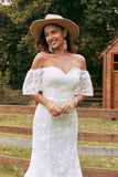 Ivory Mermaid Lace  Off the Shoulder Appliqued Wedding Dress