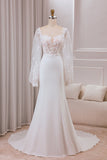 Ivory Lace Sweetheart Neck Long Sleeves Mermaid Wedding Dress with Sweep Train