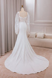 Ivory Lace Sweetheart Neck Long Sleeves Mermaid Wedding Dress with Sweep Train