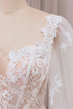 Ivory Lace Sweetheart Neck Long Sleeves Mermaid Wedding Dress with Sweep Train