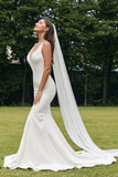 Ivory Mermaid V Neck Backless Simple Wedding Dress