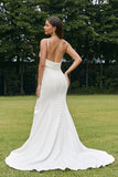 Ivory Mermaid V Neck Backless Simple Wedding Dress