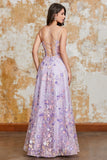 Gorgeous A Line Spaghetti Straps Light Purple Long Prom Dress with Appliques