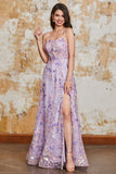 Gorgeous A Line Spaghetti Straps Light Purple Long Prom Dress with Appliques