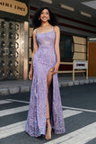 Lilac Mermaid Spaghetti Straps Long Prom Dress With Slit