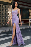 Lilac Mermaid Spaghetti Straps Long Prom Dress With Slit