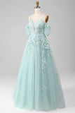 Mint Ball-Gown Off The Shoulder Beaded Prom Dresses With Appliques