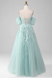 Mint Ball-Gown Off The Shoulder Beaded Prom Dresses With Appliques