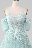 Mint Ball-Gown Off The Shoulder Beaded Prom Dresses With Appliques