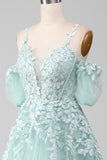 Mint Ball-Gown Off The Shoulder Beaded Prom Dresses With Appliques