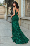 Stylish Dark Green Mermaid Spaghetti Straps Long Prom Dress With Slit