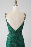 Dark Green Mermaid Spaghetti Straps Long Prom Dress with Appliques