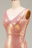 Sparkly Hot Pink Mermaid Prom Dress with Slit