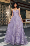 Lilac Princess A Line Spaghetti Straps Long Corset Prom Dress With Beading