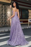 Lilac Princess A Line Spaghetti Straps Long Corset Prom Dress With Beading