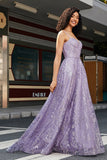 Lilac Princess A Line Spaghetti Straps Long Corset Prom Dress With Beading