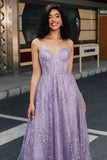 Lilac Princess A Line Spaghetti Straps Long Corset Prom Dress With Beading