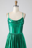 A-line Dark Green Corset Prom Dress with Slit