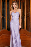 Stylish Mermaid Sweetheart Lilac Corset Prom Dress with Lace Appliques