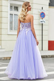 Gorgeous A Line Off the Shoulder Lavender Corset Prom Dress with Appliques