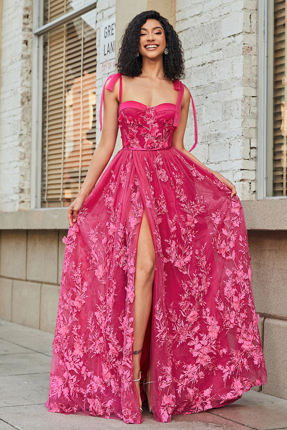 Pink floral prom dress on sale