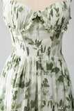 Green A-Line Spaghetti Straps Corset Floral Bridesmaid Dress With Slit