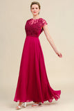 Glitter Burgundy A-Line Mother of the Bride Dress with Lace