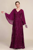 Glitter Burgundy Beaded Mother of the Bride Dress with Appliques