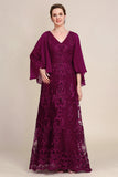 Glitter Burgundy Beaded Mother of the Bride Dress with Appliques