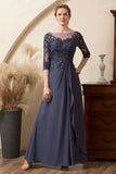 Glitter Grey Blue Beaded Mother of the Bride Dress
