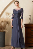 Glitter Grey Blue Beaded Mother of the Bride Dress