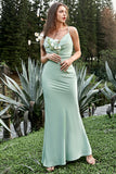 Sheath Spaghetti Straps Light Green Long Bridesmaid Dress with Bowknot