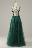 Dark Green A Line Tulle Prom Dress with Slit