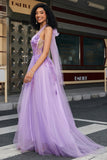 Grey Purple A Line Halter Neck Long Corset Prom Dress With Slit