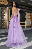 Grey Purple A Line Halter Neck Long Corset Prom Dress With Slit