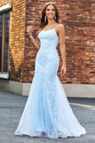 Light Blue Sparkly Beaded Mermaid Long Prom Dress