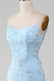 Sparkly Light Blue Beaded Mermaid Long Prom Dress