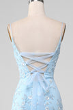 Sparkly Light Blue Beaded Mermaid Long Prom Dress