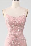 Mermaid Blush Spaghetti Straps Prom Dress with Appliques