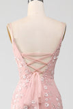 Mermaid Blush Spaghetti Straps Prom Dress with Appliques