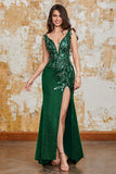 Sparkly Dark Green Mermaid Prom Dress with Slit