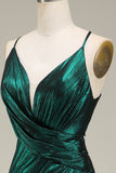 Hot Mermaid Spaghetti Straps Dark Green Long Prom Dress with Open Back