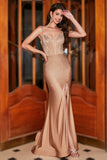 Trendy Mermaid Spaghetti Straps Champagne Corset Prom Dress with Beading