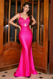 Hot Pink Sparkly Mermaid Prom Dress with Hollow-out