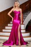 Sparkly Mermaid Fuchsia Corset Prom Dress with Slit