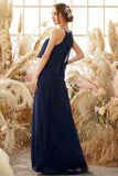 Halter Navy Chiffon Bridesmaid Dress