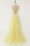 Yellow Spaghetti Straps Prom Dress