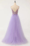 Light Blue Beaded Tulle Spaghetti Straps Prom Dress