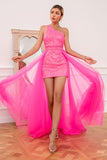 Hot Pink Detachable Train Prom Dress